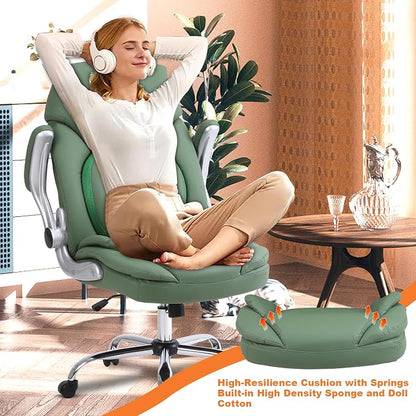 Comfortable Office Desk Chair for Low Back Pain Wide Seat Criss Cross Chair, Green