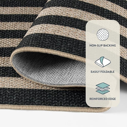 Lahome Enfys Modern Geometric Easy Jute Outdoor Rug, 3x5 Black Indoor Outdoor Carpet for Living Room Entryway, Farmhouse Non Slip Non Shedding Washable Area Rug for Patio Courtyard Bedroom