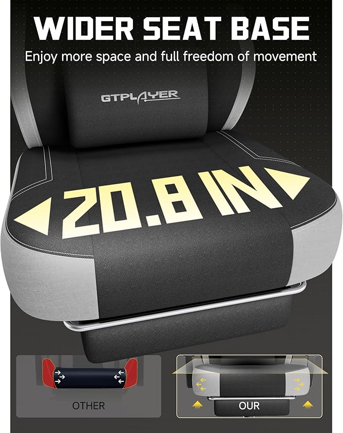 GTPLAYER Big & Tall Gaming Chair, 90°-155° Adjustable Reclining Office Seat with Footrest, Ergonomic Comfy Computer Desk Chair for Adults, Home Office Gaming Study Use, Black