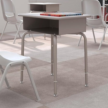 Flash Furniture Billie Student Desk - Gray Granite Open Front School Desk - Silver Metal Frame - 24"W x 18"D Adjustable Height, Durable for School or Remote Learning