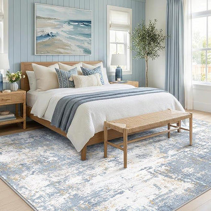 RELEANY Washable Area Rugs 8'x10' Non-Slip Modern Abstract Soft for Living Room Entryway Bedroom Kitchen, Print Pattern, Light Blue