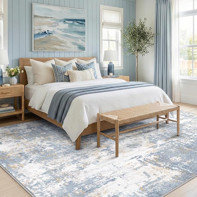 RELEANY Washable Area Rugs 5'x7' Non-Slip Modern Abstract Soft for Living Room Entryway Bedroom Kitchen, Print Pattern, Light Blue