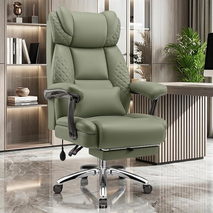 Big and Tall Office Chair, Desk Computer Chair with Footrest for Heavy People, Oversized Executive Gaming Chair, Extra Wide 500LBS Ergonomic Comfy Office Chair with Adjustable Lumbar Support
