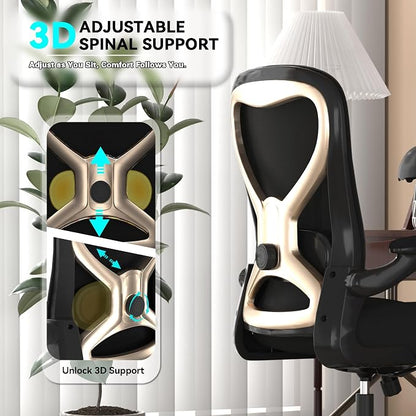 Office Desk Chair with Ergonomic Lumbar Support, Extra-Thick Seat Cushion, Flip-up Arms, Breathable Mesh Back, Computer Task Chair for Home Office