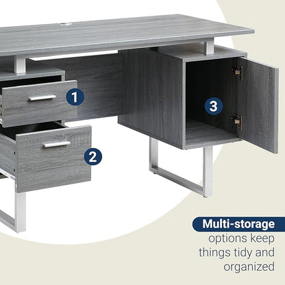 Techni Mobili Modern Office Desk with Storage, Gray