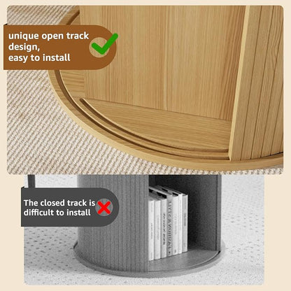31.5 inch Round Dining Table for 2, Small Dinner Table with 2-Layer Storage Shelf, Morden Circle Kitchen Table with Wood Strip Base and Slide Door for Home Dining Room, Living Room, Natural