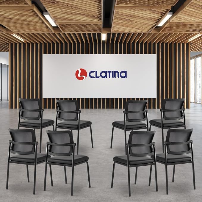 CLATINA Stackable Mesh Office Chair Armless Guest Waiting Stacking Chair with Ergonomic Lumbar Support & Leather Seat Cushion, for Conference, Lobby, School, Reception, BlackTotal Budget, Black