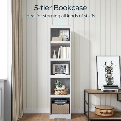 LINSY HOME 5-Shelf Bookcase, Narrow Bookshelves Floor Standing Display Storage Shelves 68 in Tall Bookcase Home Decor Furniture for Home Office, Living Room, Bed Room - White Oak