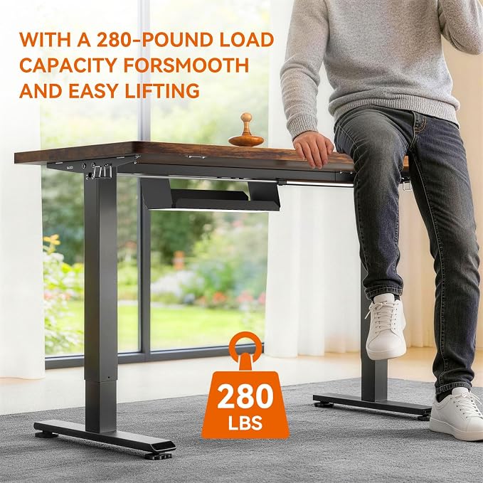 Standing Desk, 48 x 24 inches Electric Height Adjustable Desk, Sit Stand up Desk, Memory Computer Home Office Gaming Desk with 3 Preset Heights, Wood Table Cable Management Box, Brown