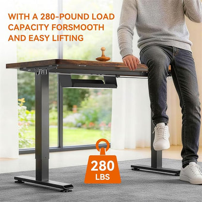 Standing Desk, 48 x 24 inches Electric Height Adjustable Desk, Sit Stand up Desk, Memory Computer Home Office Gaming Desk with 3 Preset Heights, Wood Table Cable Management Box, Brown