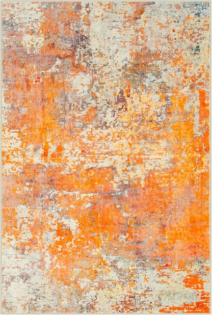 Lahome Modern Abstract Small 2x3 Rug - Washable Kitchen Rugs Non Slip Front Indoor Mat for Entry Bathroom, Contemporary Soft Throw Carpet for Entryway Bedside, Orange/Yellow
