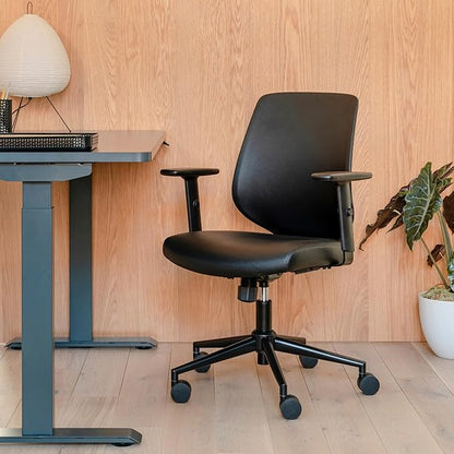 Branch Daily Chair - Vegan Leather Office Chair with Swivel, Lumbar Rest, and Adjustable Armrests - Comfortable Seating for Improved Posture and Productivity - Black