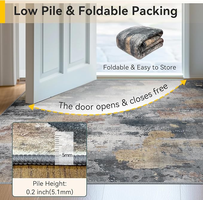 RELEANY Washable Area Rugs 8'x10' Non-Slip Modern Abstract Soft for Living Room Entryway Bedroom Kitchen, Print Pattern, Charcoal Brown