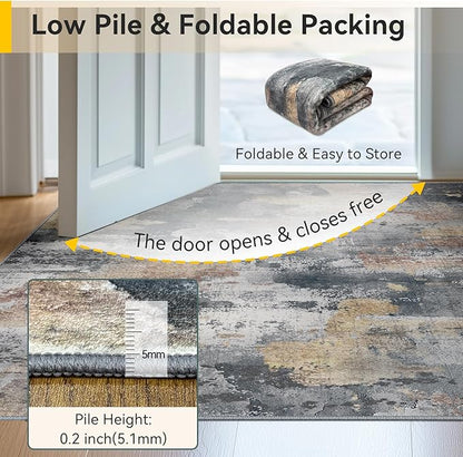 RELEANY Washable Area Rugs 5'x7' Non-Slip Modern Abstract Soft for Living Room Entryway Bedroom Kitchen, Print Pattern, Charcoal Brown