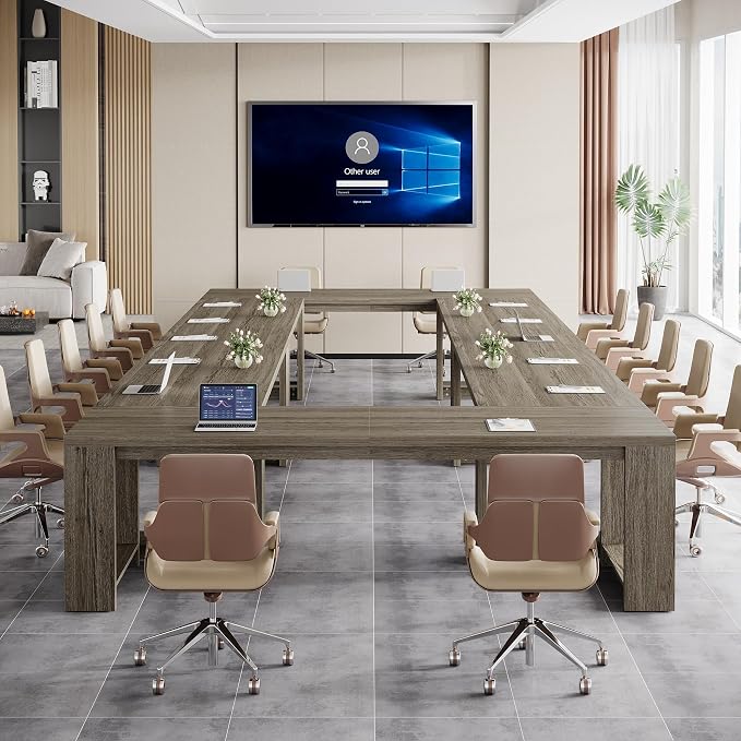 Tribesigns 7 ft Conference Table for 6 to 8 People, Modern Rectangle Meeting Room Desk for Boardroom, Home Office (4, Gray)