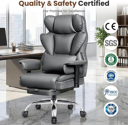 BESTFAIR Big and Tall Office Chair - High Back Executive Chair with Footrest & Lumbar Support for Heavy People, Adjustable Arms, Padded Wide Seat Computer Gaming Chair, Heavy Duty, Gray 2 Pack