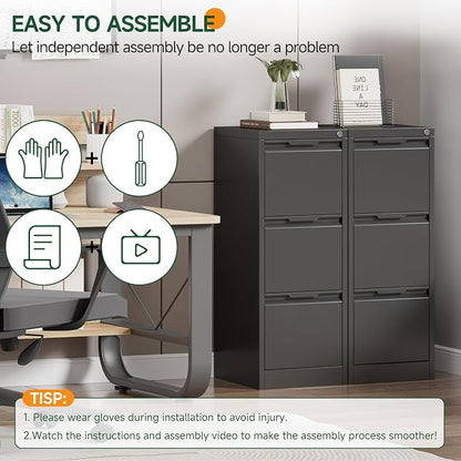 3 Drawer File Cabinet with Lock, Filing Cabinets for Home Office | Lockable File Cabinet, Metal File Cabinet, Heavy Duty File Storage Cabinet for Letter/Legal/A4/F4 Size, Assembly Require