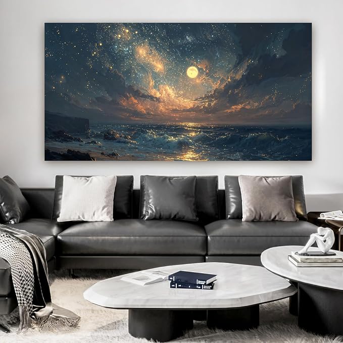 Canvas Wall Art Decor Beach Waves Oversized Wall Art Pictures For Living Room Decorations Artwork For Walls Gold And Blue Art Wall Decor For Bedroom Office Canvas Pictures For Wall Decor 29 × 58 Inch