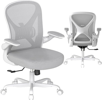 Ergonomic Office Chair with Adjustable Lumbar Support, 300 lbs Swivel Desk Chair with Flip-Up Arms, Mesh Comfy Padded Seat for Computer and Home, Grey