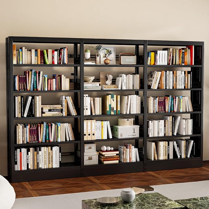 71" Expandable Combination Metal Bookshelf,5 Tier Library Bookcase with Adjustable Shelves,Heavy Duty Bookshelves and Bookcases,Modern Book Shelf Tall Book Case/Shelves (108.3" W, Black)