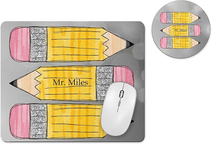 Teacher Mouse Pad and Coaster Desk Must Haves Appreciation Back to School Personalized Gift Classroom Decor Custom Handmade by The Painted Pug (Pencil)