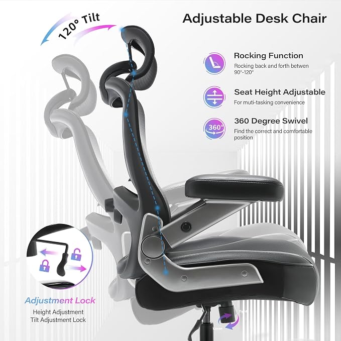Big and Tall Office Chair 600lbs with 3D Flip Arms Adjustable Headrest - Heavy Duty Large Wheels Executive Computer Desk Chair, Ergonomic Lumbar Support Mesh High Back Plus Size Chair for Adults