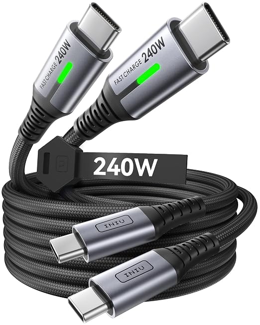 INIU USB C to USB C Cable, 240W Fast Charging Type C Charger Cord, Braided USBC Phone Charger Cable for iPhone 17 16 Pro Max Samsung S26 S25 Laptops MacBook Air 15 M3 iPad Switch [6.6ft+6.6ft Black]