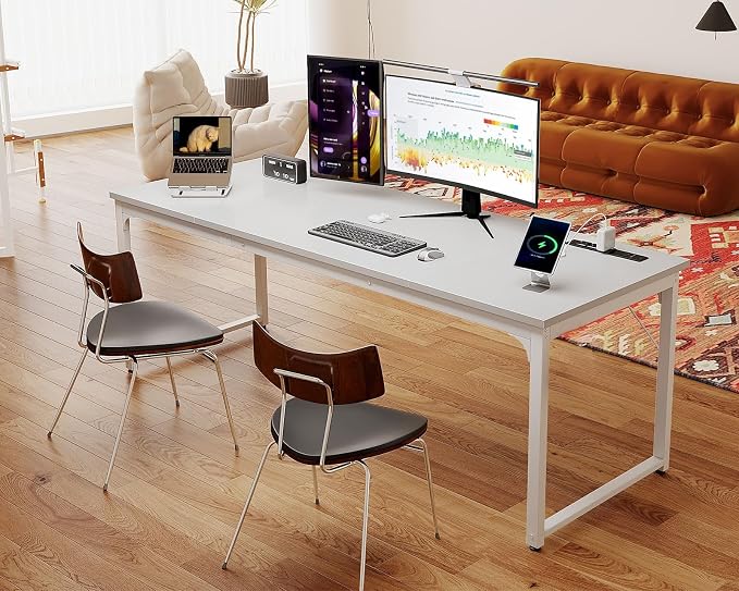 Coleshome 71 Inch Computer Desk with USB Ports, Large Office Desk, Long Study Student Writing Desk, White