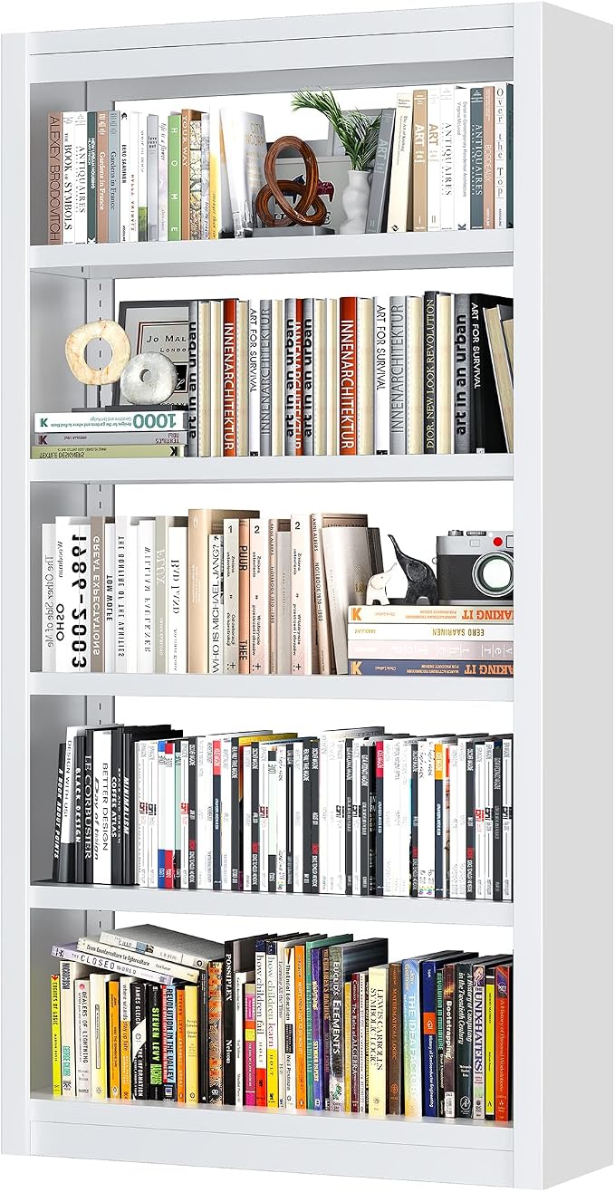 OSEILLC 69" H 5-Shelf Heavy Duty Metal Bookcase, Adjustable Bookshelf with Large Capacity, Sturdy Bookshelf for Home Office, Living Room, Garage