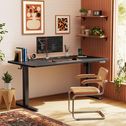 Huuger Electric Standing Desk with Power Outlets and USB-C Port, 55 X 24 Inch Height Adjustable Desk, Sit Stand Desk for Home Office, Computer & Gaming Desk with 4 Presets, Carbon Black