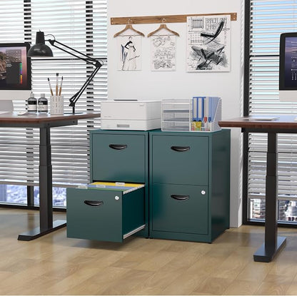 2 Drawer File Cabinet with Lock,Green Metal Filing Cabinets,Vertical Locking File Cabinet Fit Hanging Files, Letter,File Box and A4 Documents