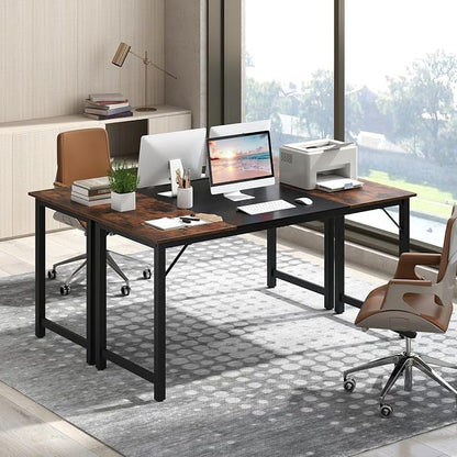 Giantex 63 Inch Computer Desk, Modern Simple Office Desk with Triangle Structure Metal Frame, Computer Workstations for Home Office, Study, Conference Room, Rustic Brown and Black