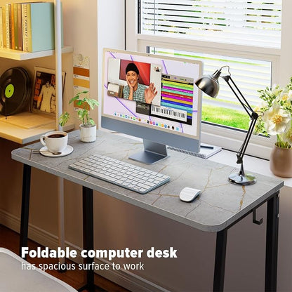 WOHOMO Folding Desk, Small Writing Desk 39.4", Space-Saving Foldable Laptop Table Writing Workstation for Home Office, Easy Assembly, Grey