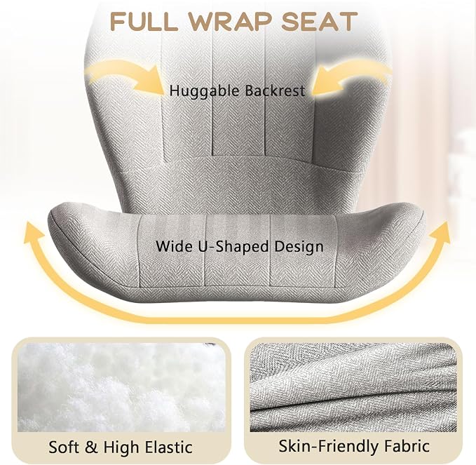 ZZW Criss Cross Chair with Wheels, Wide Cross Legged Office Chair Armless Comfy Desk Chair with Tall Back Vanity Chairs with Stress Relief Curved Design Seat for Bedroom & Office & Home Light Gray