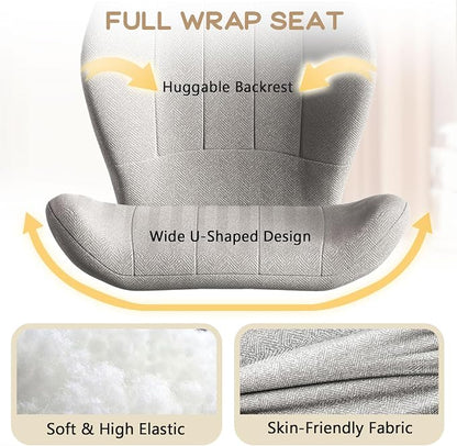 ZZW Criss Cross Chair with Wheels, Wide Cross Legged Office Chair Armless Comfy Desk Chair with Tall Back Vanity Chairs with Stress Relief Curved Design Seat for Bedroom & Office & Home Light Gray