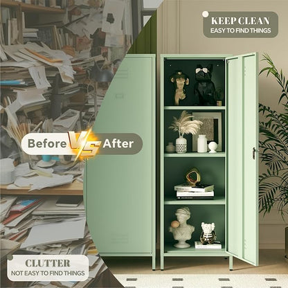 Metal Locker Storage Cabinet with Adjustable Shelves, 59" H Green Locking Tool File Cabinets Kids Snack Locker Organizer for School Classroom,Gym Home Office,Entryway and Hallway