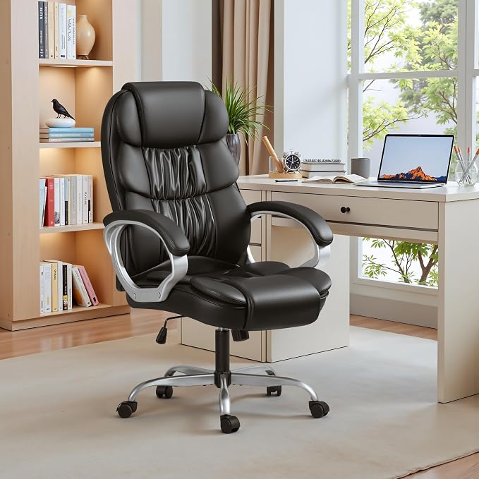 Homall Office Chair High Back Computer Desk Chair, PU Leather Adjustable Height Modern Executive Swivel Task Chair with Padded Armrests and Lumbar Support (Black)