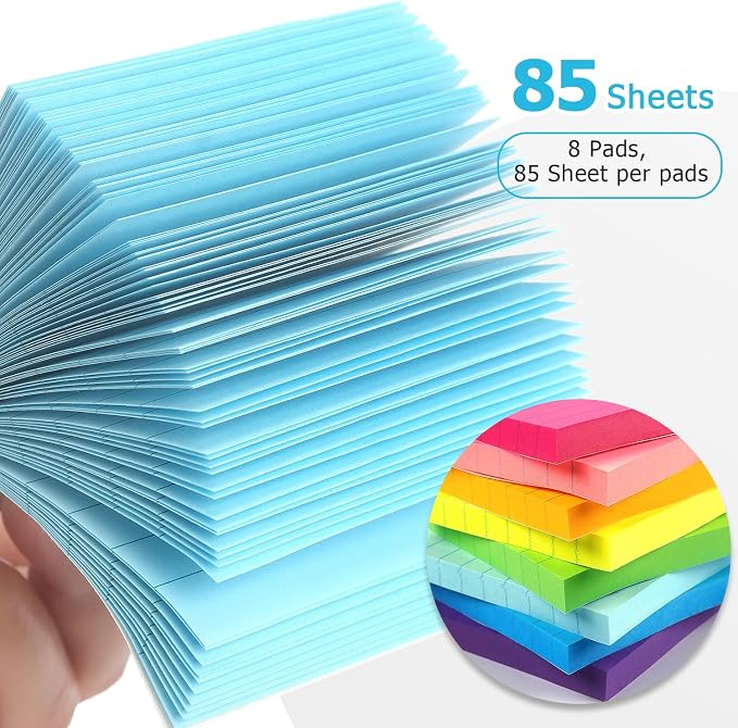Eastern Wolf 8 Pads Lined Sticky Notes 3x3 Sticky Notes with Lines Self-Stick Note Pads 8 Bright Multi Colors, 85 Sheets/Pad