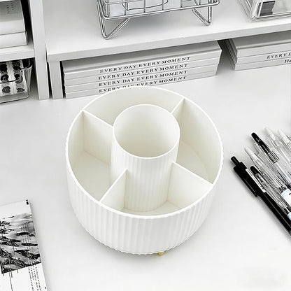 Pencil Pen Holder 5 Slots 360°Degree Rotating Pen Organizers for Desk Desktop Storage Stationery Supplies Cute Pencil Cup Pot Kids Desk Organizer for Office Home School（White 2