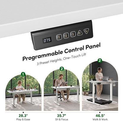 FEZIBO Electric Standing Desk with L-Shaped Crossbar & Cable Management System, 48 x 24 Inches Sit Stand up Desk, Adjustable Height Standing Desk for Home Office, White