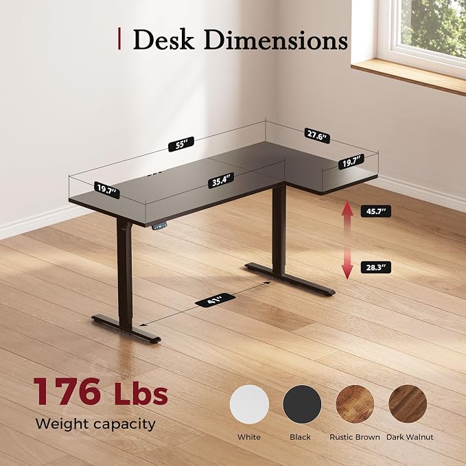 Klicelor L Shaped Standing Desk, 55 Inch Electric Height Adjustable Desk with Memory Preset, Reversible Sit Stand Up Computer Workstation for Home Office, Splice Board, Black