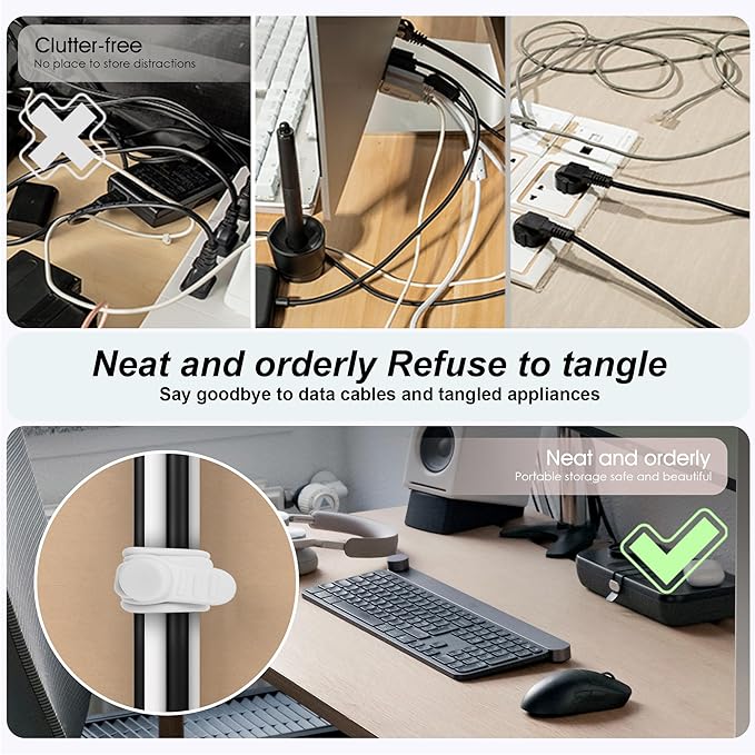 Silicone Cable Ties Cord Organizer Cable Management, 16Pcs 4.2" and 7.1" Reusable Cable Organizer Electronic Accessories for Home, Office, Kitchen, School, Travel(Black&White)