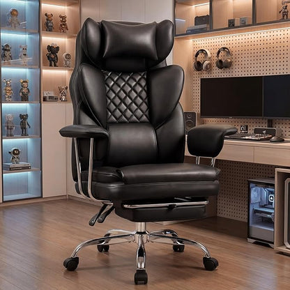 NEO CHAIR Big and Tall Office Chair Gaming Computer Chair High Back Heavy Duty Desk Chai with Lumbar Support Adjustable Recliner Footrest Wide Seat Leather Executive Home with Wheels (Leather Black)