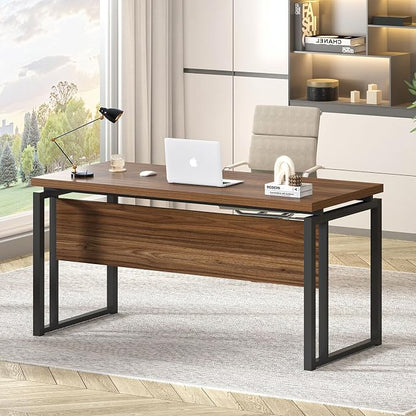 EXCEFUR Home Office Desk, Modern Computer Desk for Workstation, Wood Metal Executive PC Laptop Study Writing Table for Living Room, 53 Inch, Rustic Walnut