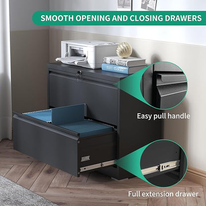 IKIMI Lateral File Cabinets 2 Drawer,Metal Lateral Filing Cabinet for Home Office,Wide Steel Storage Cabinet Commercial Drawer for Legal/Letter/A4 Size Files Assembly Required