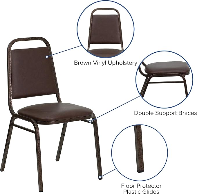 Flash Furniture 4 Pack HERCULES Series Trapezoidal Back Stacking Banquet Chair in Brown Vinyl - Copper Vein Frame