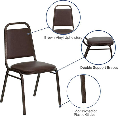 Flash Furniture 4 Pack HERCULES Series Trapezoidal Back Stacking Banquet Chair in Brown Vinyl - Copper Vein Frame