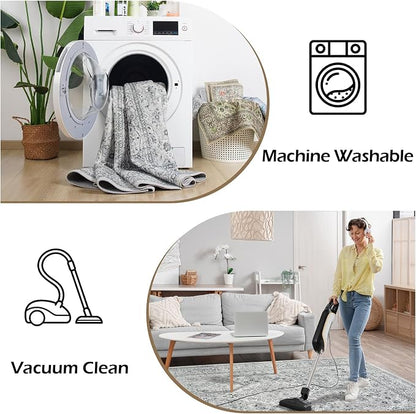 Goideal Washable Rug 3x5, Gray Area Rugs Non Slip, Indoor Low Pile Carpet with Rubber Backing for Living Room Kitchen Bathroom Entryway Office Bedroom