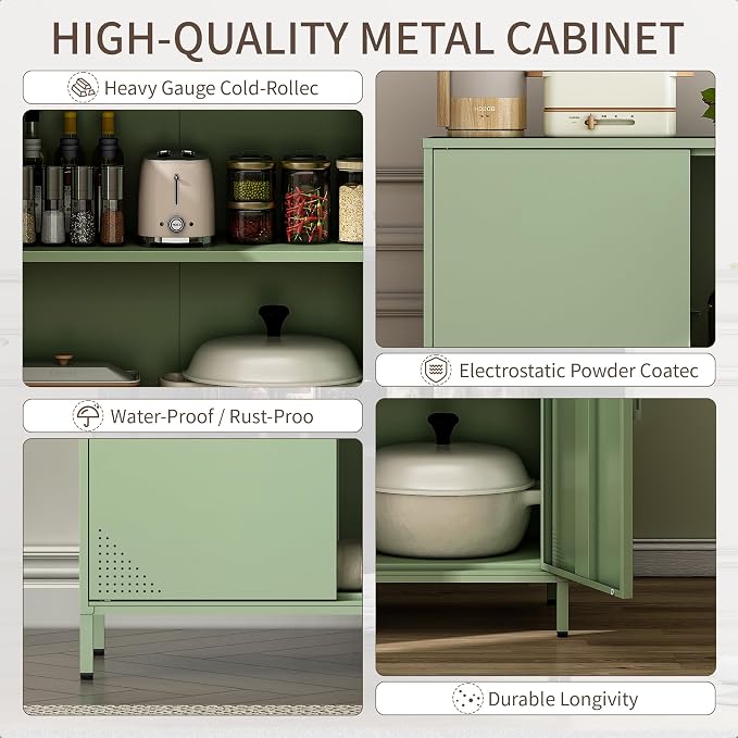 Metal Storage Cabinet,Storage Locker Cabinet with Shelves 2 Door Lockable Cabinet Green Locking Tool File Cabinet Sideboard for Office, Garage, Bathroom