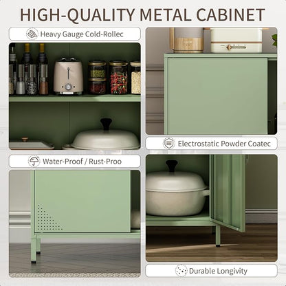 Metal Storage Cabinet,Storage Locker Cabinet with Shelves 2 Door Lockable Cabinet Green Locking Tool File Cabinet Sideboard for Office, Garage, Bathroom